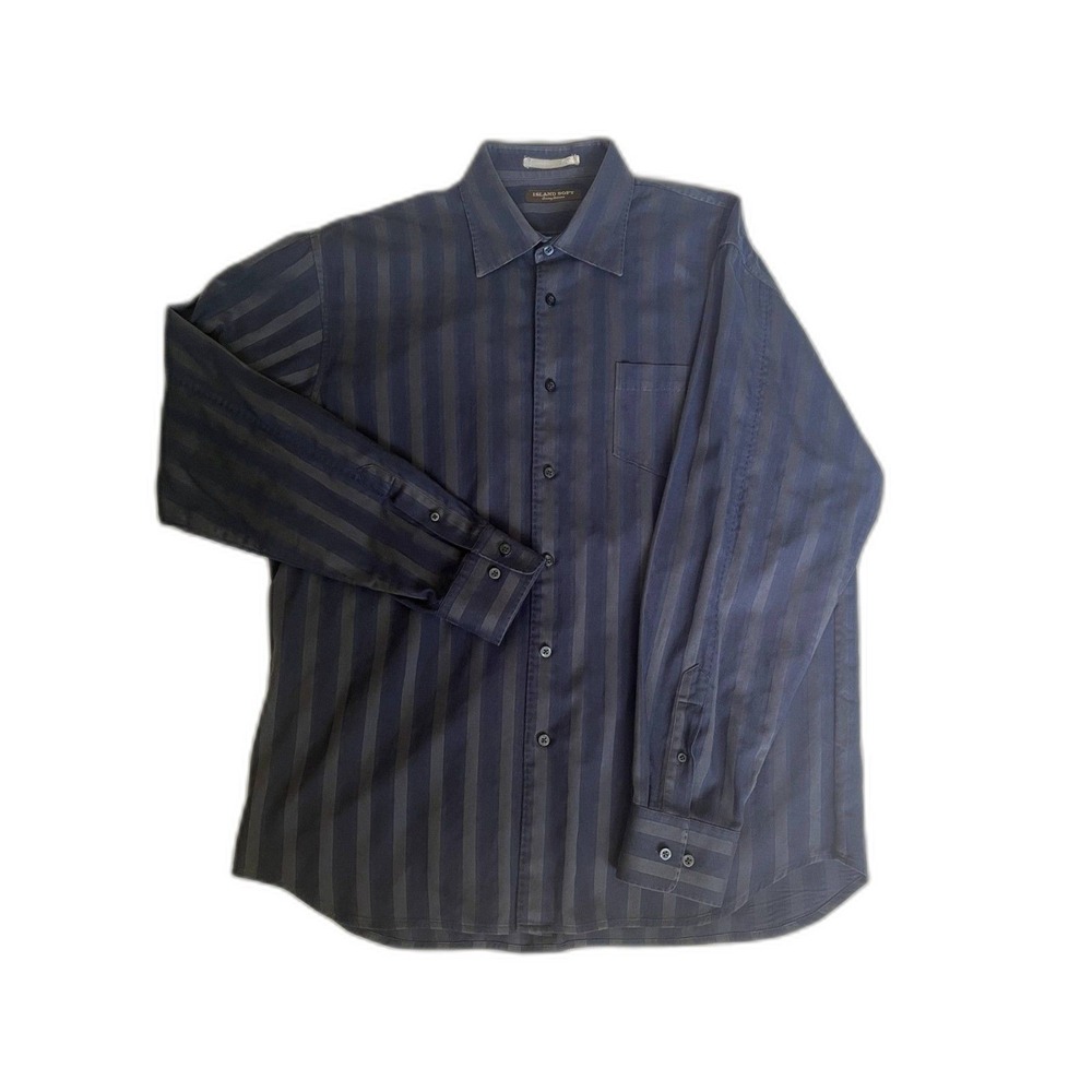 Tommy Bahama Island Soft Shirt Men's XL Navy Striped Vtg Coastal Grandpa Style